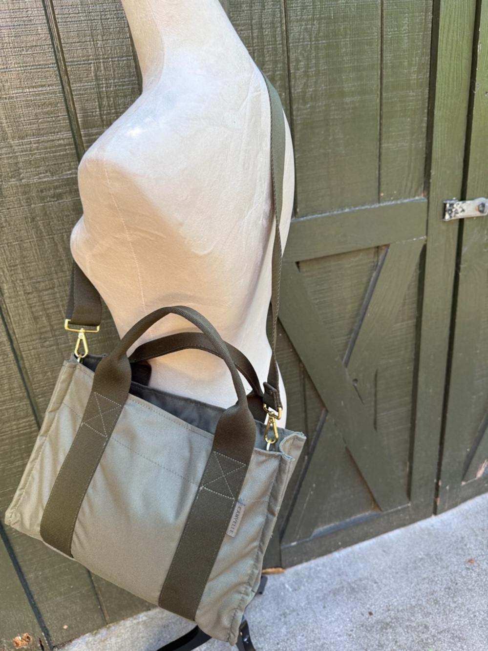 Canvelle Boxy Crossbody Tote: small, color: olive. MASHINE WASHABLE - Picture 4 of 12